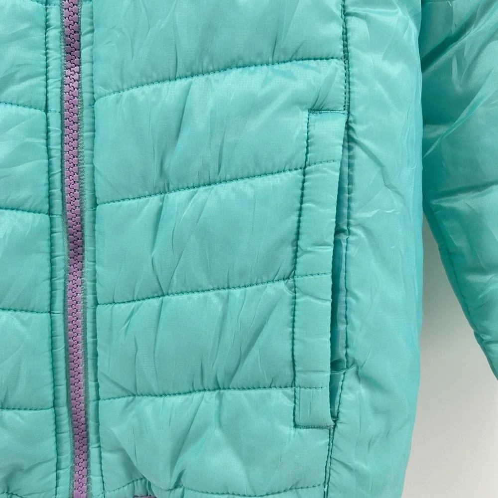 Eddie Bauer‎ Girls Reversible Jacket XS 5/6 Teal Sherpa Hooded Coat